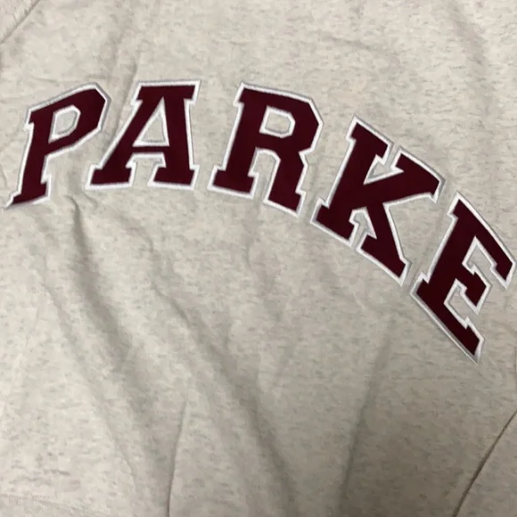 Parke Heather Grey Mock Neck Sweatershirt with Maroon Varsity logo size L / XL - Picture 2 of 7